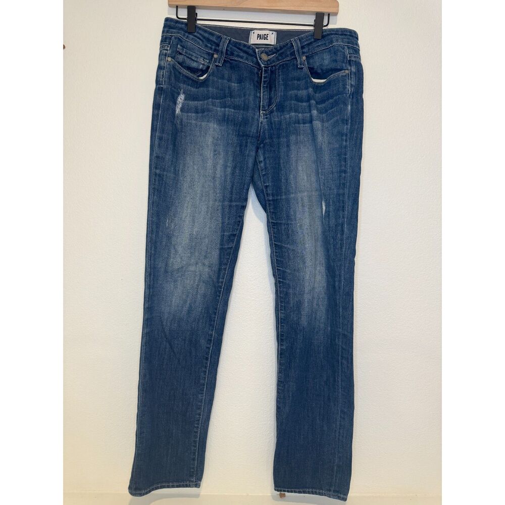 Paige Low Rise Straight Leg Distressed Denim Blue Jeans Size 27